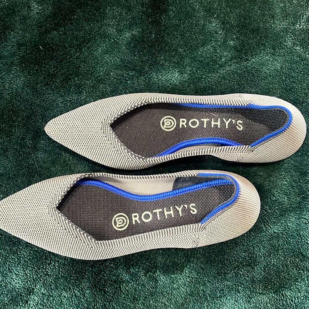 Rothy's Pointed Toe Flats in Charcoal Gray with Blue Trim - Picture 16 of 16